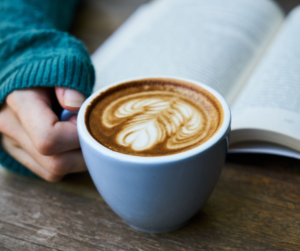 book and coffee with a heart