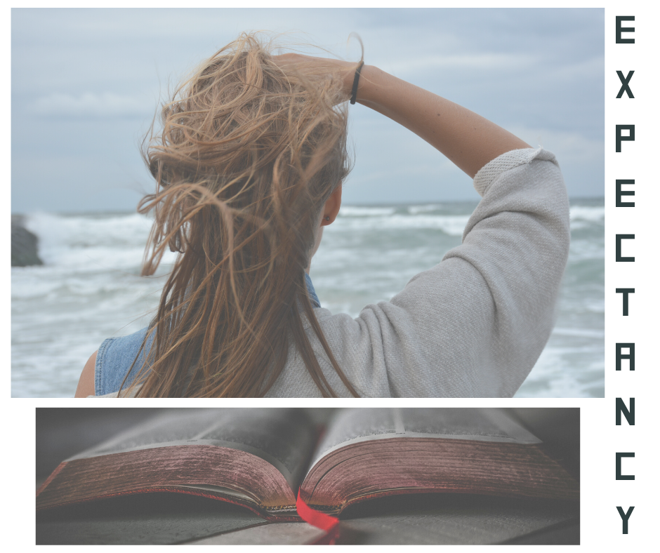 Expectancy - Woman looking out to sea, open bible